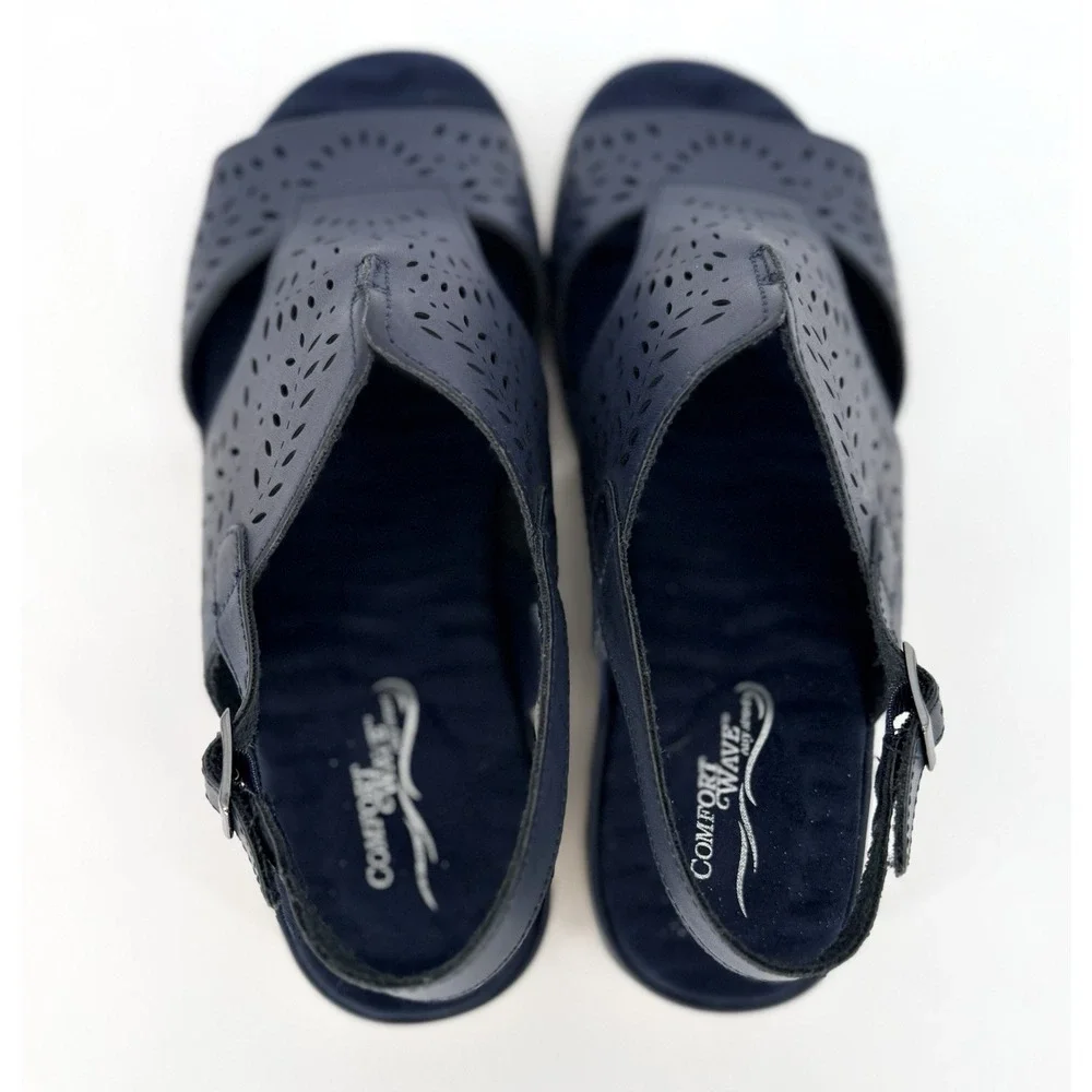 Easy Street Comfort Wave Platform Sandals Primrose Womens Navy 8WW Casual